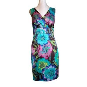 Calvin Klein Floral Dress Womens Size M Multicolor Event Wedding Guest Satiny